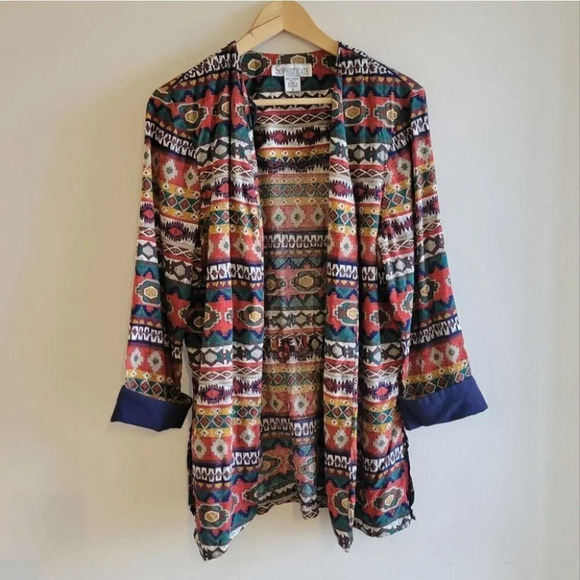 Aztec Geo  Print Cardigan Jacket - Picture 2 of 10